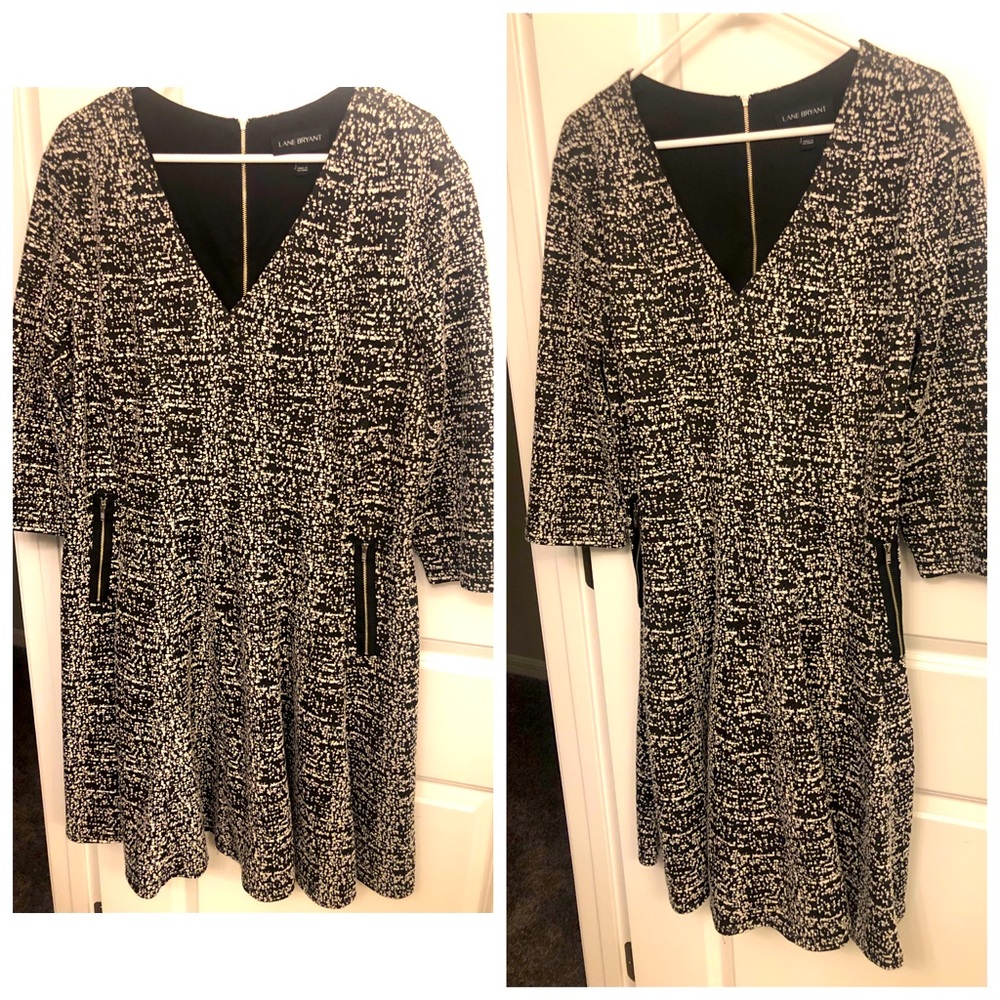 Fit and Flare - zippers on side and multi color black and white dress